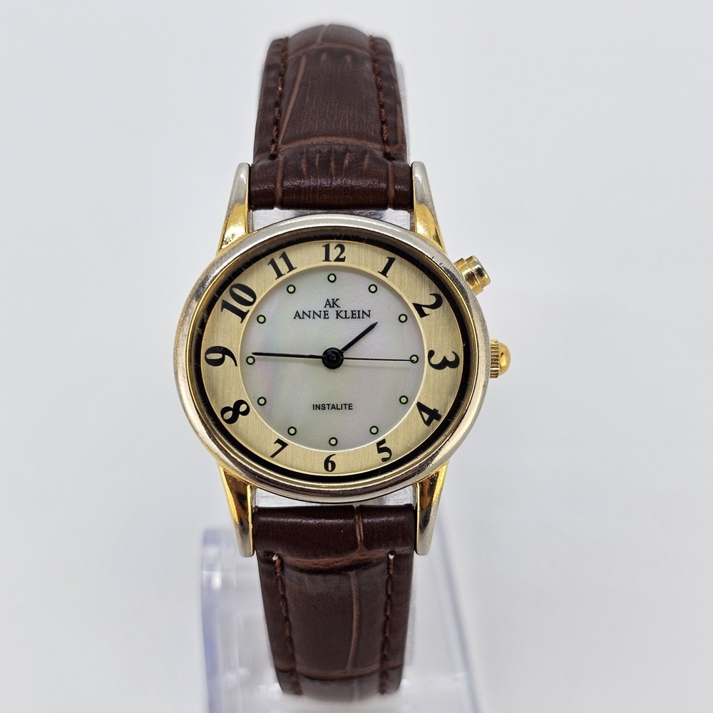 VTG Anne Klein Women's Watch 28MM Cream Dial NEW Brown Leather Bands NEW Battery